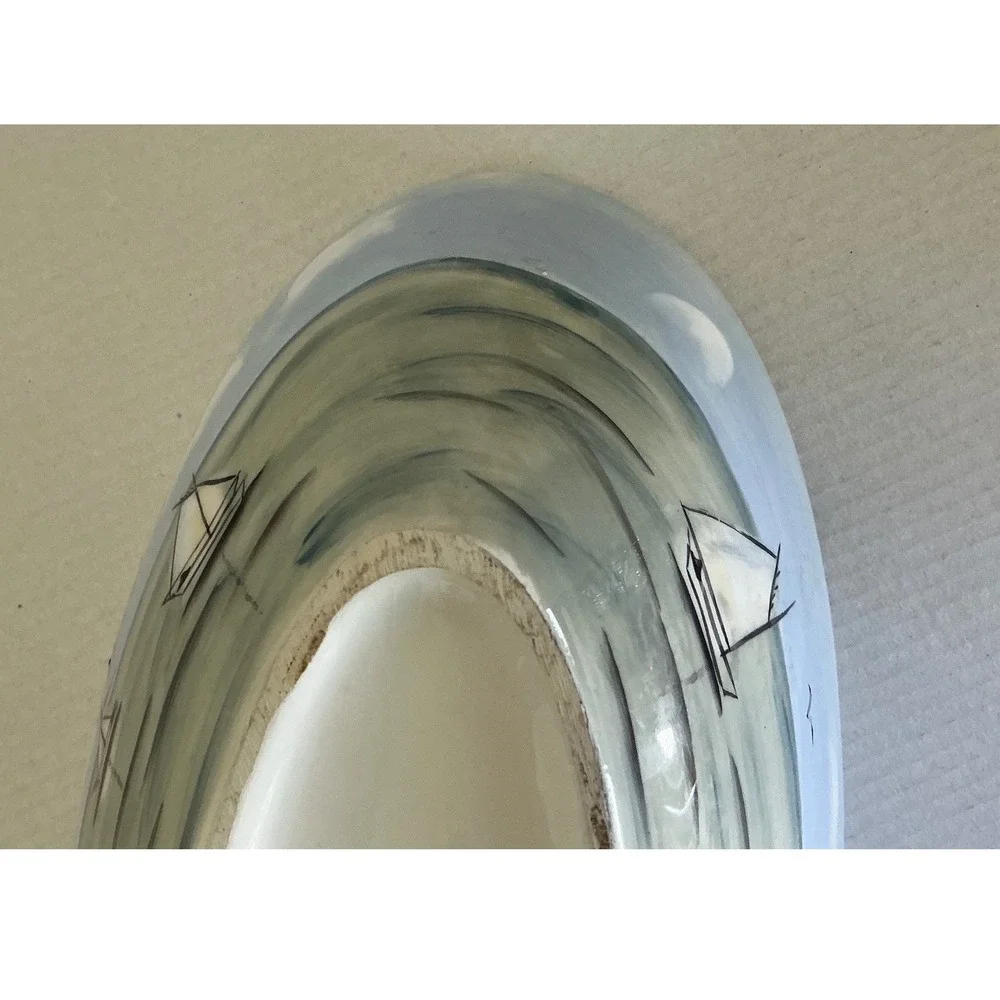 Sakura Nantucket Shoreline Oval Serving Bowl Sailboat Lighthouse Coastal‎ 12.5in